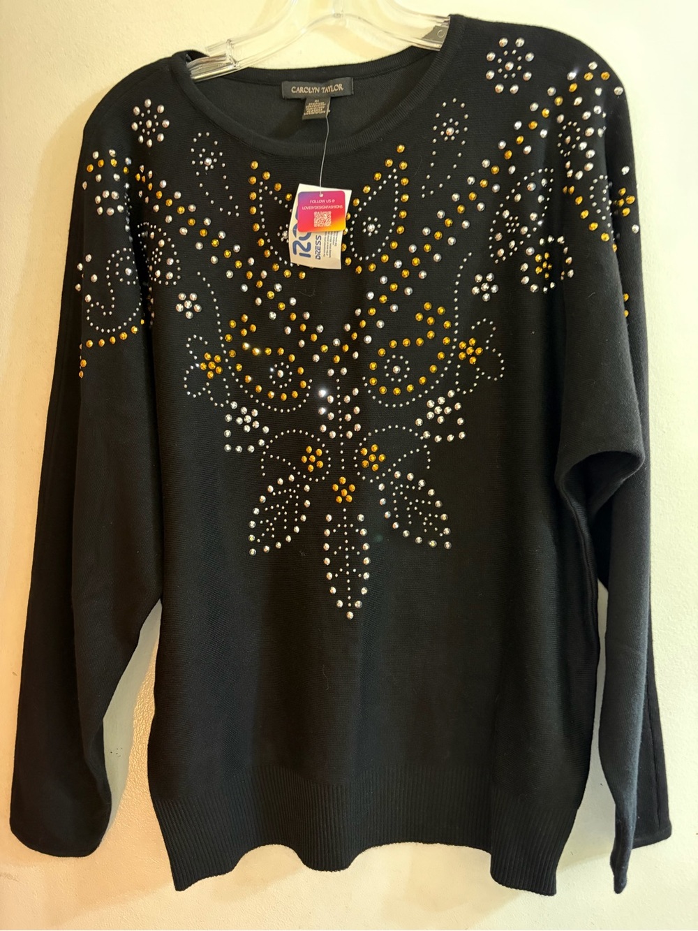 Carolyn Taylor Black Pullover with Gold & Silver Stud Detailing